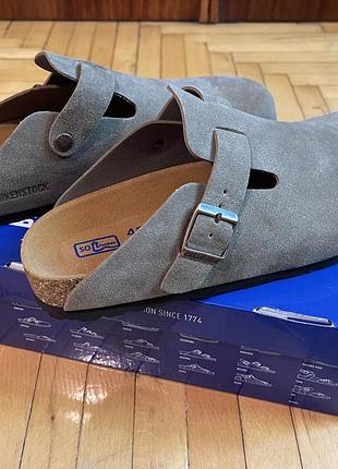 Birkenstock boston gray сірі замшеві narrow 44 шльопанці сабо