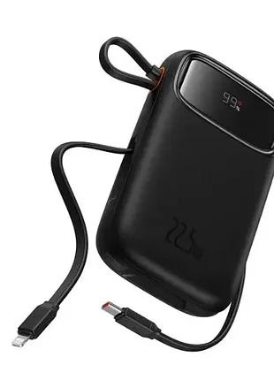 Power bank baseus 20000mah 22.5w со встроенным выдвижным кабелем usb-c/lightning для iphone