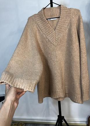 Великий джемпер светр беж жіночий zara з домішкою вовна альпака
