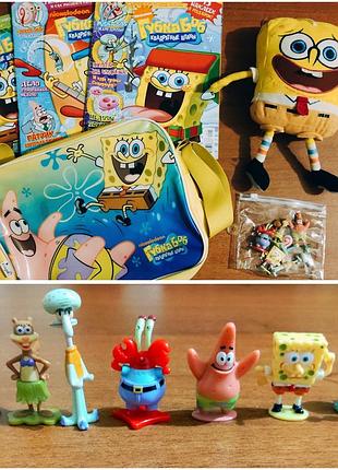 Мега-набор губка бобов (spongebob): сумка, мягкая игрушка, фигурки и журналы.