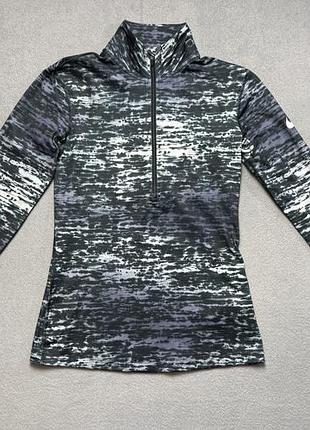 Кофта nike pro dri-fit жіноча s half-zip принт чорна сіра для бігу спорту залу