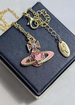 Кулон saturn vivienne westwood with crystals pink &amp; gold