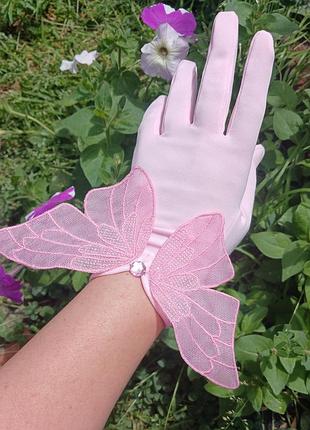 Короткі рукавички butterfly, ніжно-рожеві рукавички