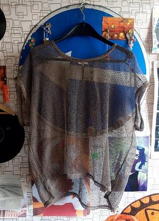 Коричневая сетчатая футболка прозрачная hippie boho avangard