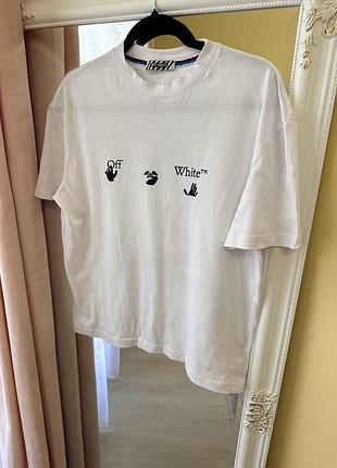 Біла футболка off-white з логотипом hands off (офф-вайт)