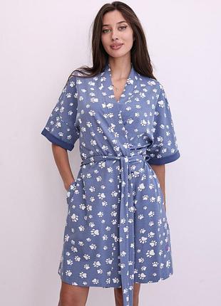 Бавовняний короткий халат 170867 на запах 2 кольори