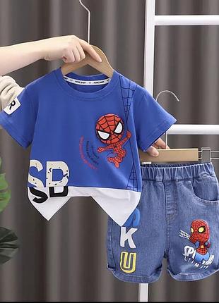 Костюм- двійка spider-man, бавовняна футболка, джинсові шорти, р., 110
