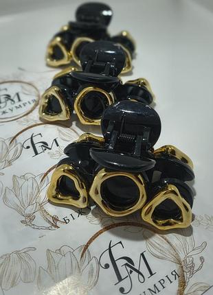 🎀 брендовый модный крабик для волос - черный качественный пластик, золотой принт, длина - 6,5 см. 6