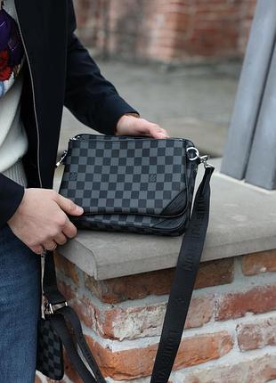 Сумка louis trio messenger damier vuitton graphite canvas grey 2