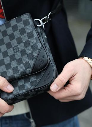Сумка louis trio messenger damier vuitton graphite canvas grey 3