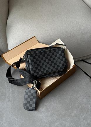 Сумка louis trio messenger damier vuitton graphite canvas grey 10