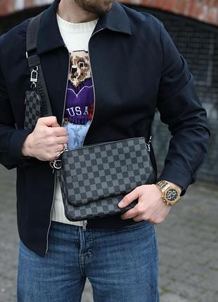 Сумка louis trio messenger damier vuitton graphite canvas grey