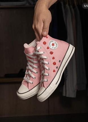 Ідеальні рожеві кеди з трояндами і сердечками converse 1+1=3