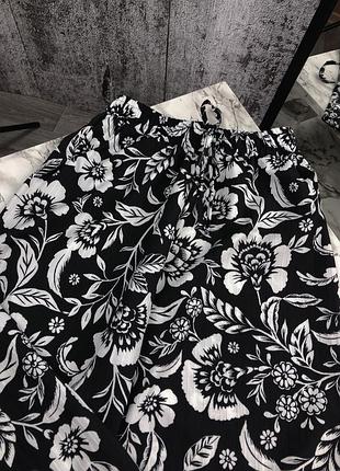 Чорні широкі жіночі штани чорно-білі l/xl черные широкие женские штаны брюки черно-белые 4