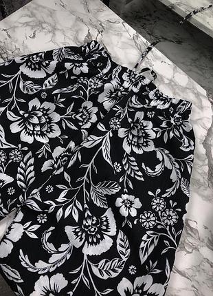 Чорні широкі жіночі штани чорно-білі l/xl черные широкие женские штаны брюки черно-белые 7