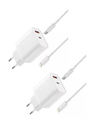 Набір 2 зарядні пристрої+2 шнура type-c - lightning білий amazon