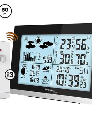 Метеостанція technoline ws6762 black з бездротовим датчиком, радіоконтроль часу, барометр, чорна