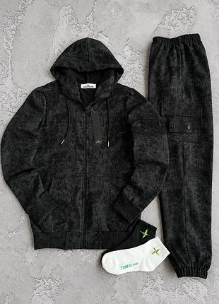 Спортивний костюм stone island чорний, комплект стон айленд зіп-худі та штани на кожен день, костюм з патчем чоловічий xl