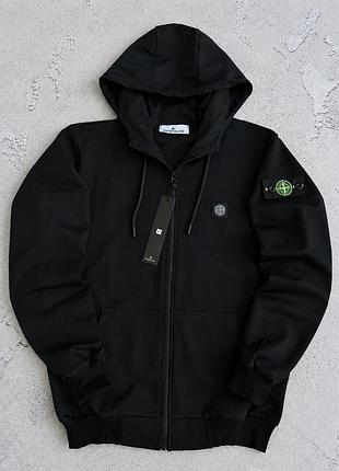 Зіп-худі stone island чорне на блискавці, кофта стоун айленд з капюшоном на кожен день, якісна зіпка стонік для чоловіка s