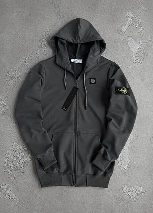 Зіп-худі stone island сіре з капюшоном, зіпка стон айленд на блискавці осінь-весна, бавовняна кофта stone чоловіча s
