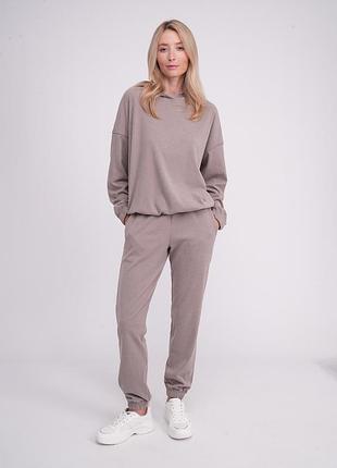 Жіночий флісовий комплект з худі та штанів giulia fleece flow 5811/210 s brown-soft truffle, теплий, з манжетами