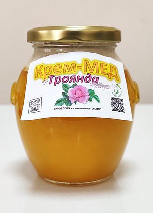 Крем-мед + роза чайна (мед із меленими сушеними пелюстками троянди чайної), 395 мл