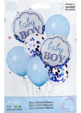 Набір повітряних кульок фонтан букет baby boy хлопчик на виписку бебі шауер день народження 7 шт 1404-54/xt-063