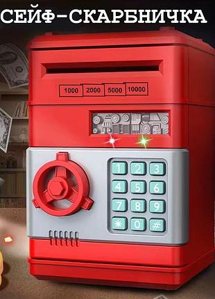 Электронная копилка-сейф number bank , детский сейф с кодовым замком и купюроприемником, копилка для денег, цвет красный
