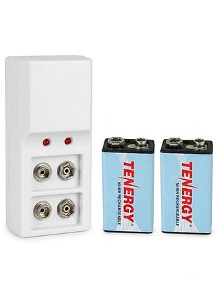 Комплект "крона акумулятор 9v 900 mah + зарядний пристрій для батарейок крона (2 батарейки + зарядний)