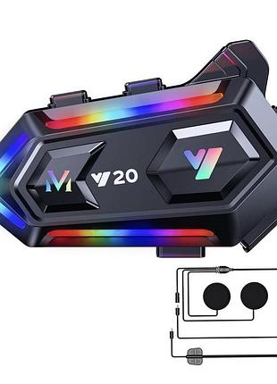 Мотогарнитура bluetooth v20 для шлема с rgb подсветкой, bluetooth 5.3, ipx6, интерком