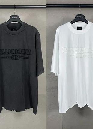 Футболка унісекс оверсайз balenciaga з вишивкою washed-ефект xs-s-m чорна/біла