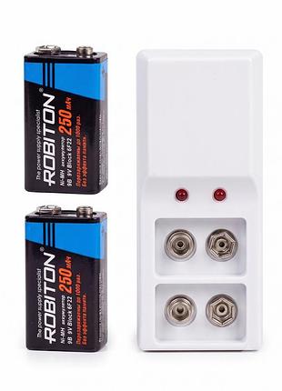 Комплект "крона акумулятор 9v 250 mah + зарядний пристрій для батарейок крона (2 батарейки + зарядний)