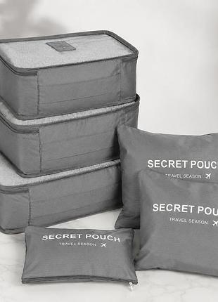 Набор дорожных органайзеров secret pouch, 6 шт, бордо – для чемодана, одежды, документов серый
