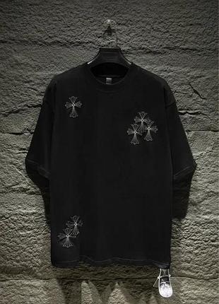Футболка chrome hearts унисекс черная ✦ брендовая футболка с вышивкой крестов