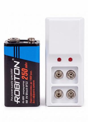 Комплект "крона акумулятор 9v 250 mah + зарядний пристрій для батарейок крона"