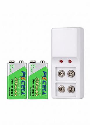 Комплект "крона акумулятор 9v 350 mah + зарядний пристрій для батарейок крона (2 батарейки + зарядний)