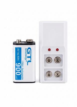 Комплект "крона акумулятор 9v 900 mah + зарядний пристрій для батарейок крона"