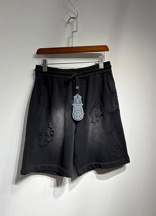 Шорты мужские chrome hearts трикотажные черные с вышивкой washed street-style m/l