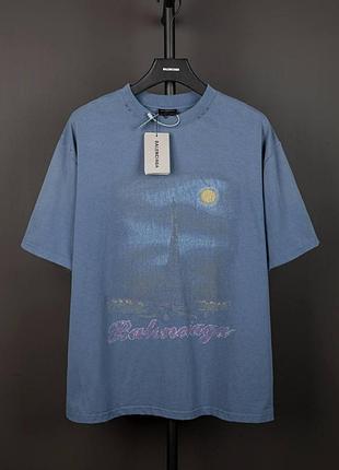 Футболка balenciaga унісекс синя ✦ брендова футболка з принтом ейфелева вежа