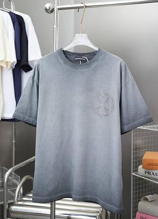 Футболка chrome hearts унисекс серая ✦ брендовая футболка со стразами