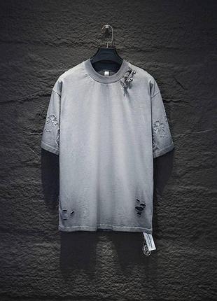 Футболка chrome hearts унисекс серая ✦ брендовая футболка с вышивкой