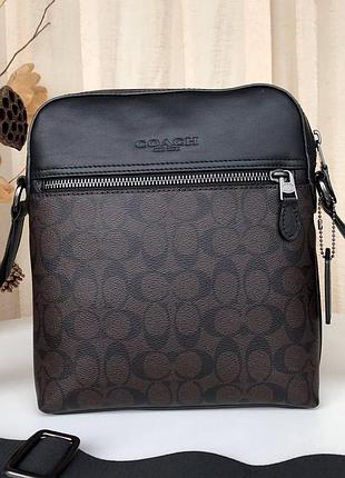 Чоловіча сумка coach houston ✦ чорна з коричневим кросбоді