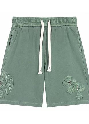 Шорти чоловічі chrome hearts трикотажні ментолові з вишивкою street-style розмір l-xl