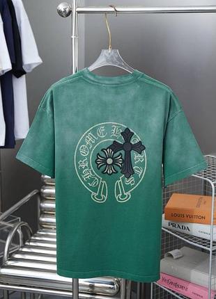 Футболка chrome hearts унисекс зеленая ✦ брендовая футболка с вышивкой