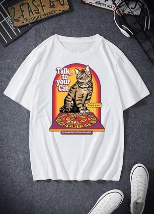 Футболка овер белая cat