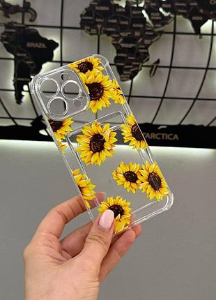 Силиконовый прозрачный чехол на айфон 15 pro max,чехол с кармашком для iphone 15 pro max с рисунком
