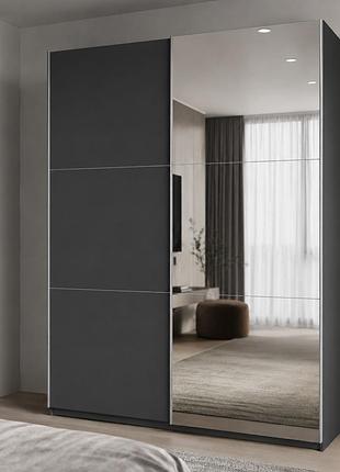 Шкаф купе doros g-caiser антрацит/антрацит 1 дсп / 1 зеркало / 3 части 160х60х240 (42005411) (drs-012244)