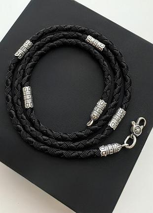 Шнурок с серебряными окончаниями и вставками meridian 925 пробы в чернении 846/3у
