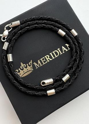 Шнурок с серебряными окончаниями и вставками meridian 925 пробы в чернении 866/3гл