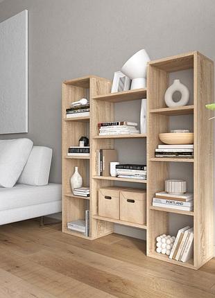 Стелаж для книг vays d-8 дуб сонома, сучасна полиця, лдсп 130×30×140 см - для дому, офісу, вітальні